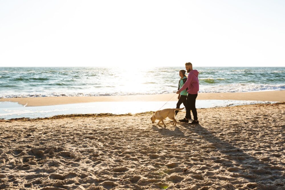 walking on the beach with dog