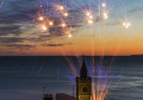 New year fire works over Porthleven
